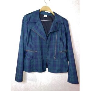 CABI Tartan Plaid Asymmetrical Zip Moto Jacket